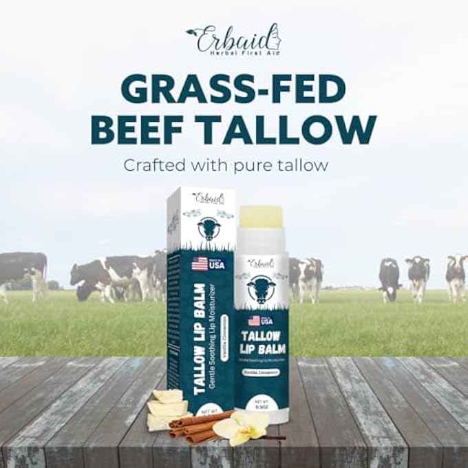 Erbaid BEEF TALLOW LIP BALM  NATURAL TALLOW BEESWAX CHAPSTICK  HYDRATING MOISTURIZER GRASS FED BISON TALLOW BALM LIP CARE  SOOTHES CHAPPED, DRY LIPS, SENSITIVE SKIN  LONG LASTING & VITAMIN RICH USA-MADE - Image 2